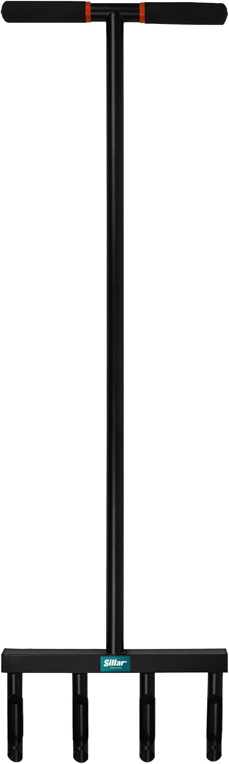 Sillar Aérateur de Pelouse, 4 Pointes 12 cm, Acier Carbone, Poignée T