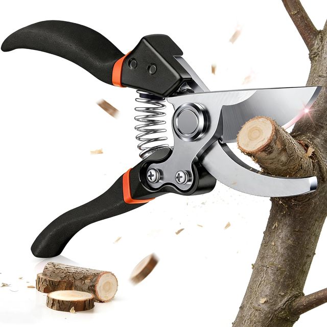Secateur de Jardin en Acier SK-5 avec Verrou Sécurité, Sécateur Inoxydable pour Branches 25mm, Poignée Antidérapante, Sécateur pour Roses, Arbustes et Bonsaïs