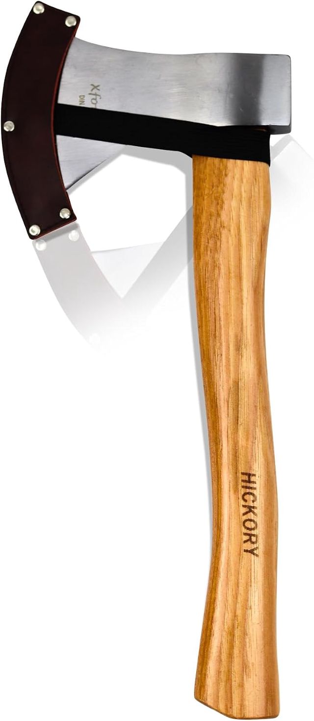 Xforst Hache Universelle 40 cm | Hachette de Jardin, Camping & Outdoor | Tête en Acier au Carbone Trempé 800 g | Manche en Bois de Hickory | Étui Inclus | Conforme DIN 5131 | 1,18 kg UW800