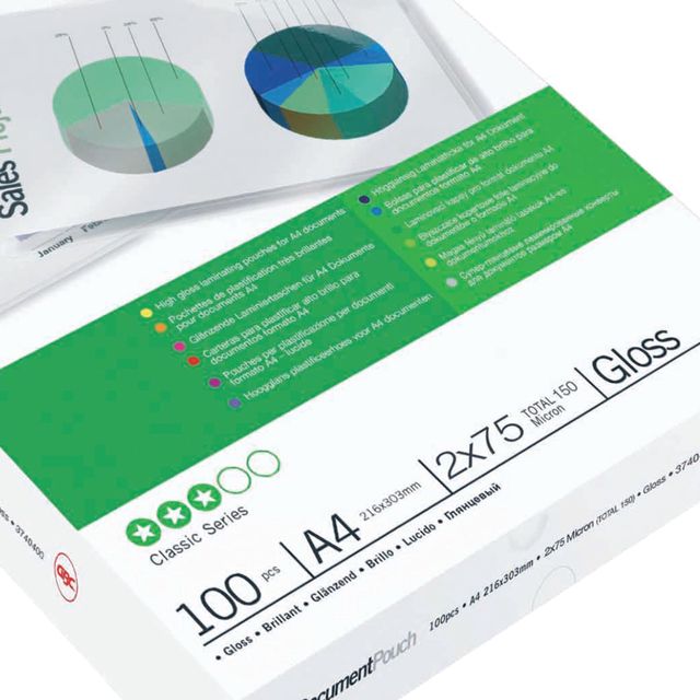 Gbc Pochettes de Plastification Brillantes A4 2 x 125 Microns, Lot de 100, 3200723 Transparent