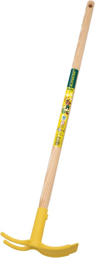 Leborgne Serfouette Panne et Fourche pour Enfant, Longueur du Manche 70 cm, Tête en Plastique/Manche en Bois PEFC, Couleur aléatoire (Jaune ou Rouge)