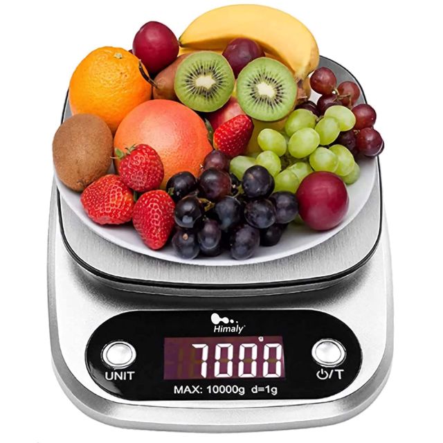 Balance de cuisine numérique de 10 kg avec fonction tare et arrêt automatique en acier inoxydable de qualité supérieure pour la cuisson des aliments multifonction avec écran LCD rétroéclairé - Balance