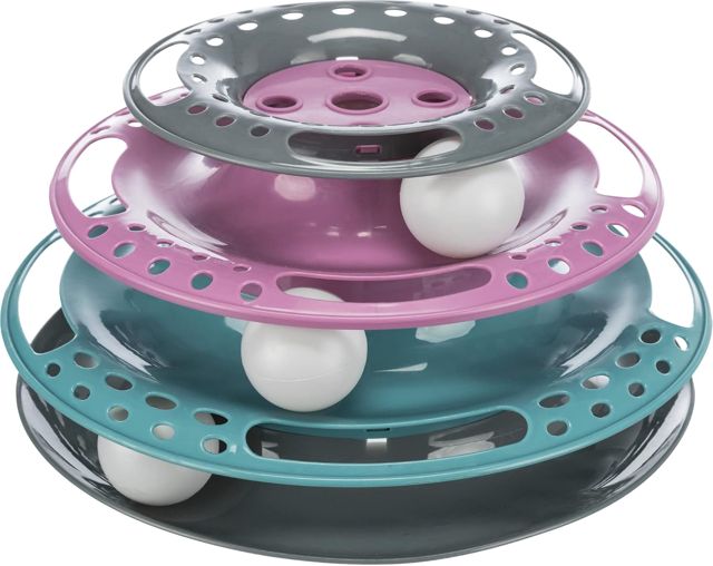 TRIXIE Catch the Balls jouet pour chat – Gris, vert et rouge – ø 25 × 13 cm