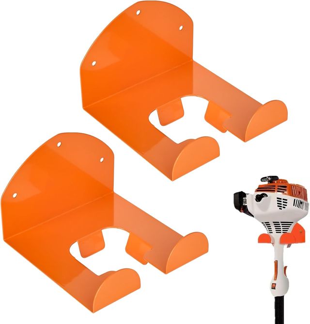 2 pièces Support pour débroussailleuse, Support mural en acier pour débroussailleuse, Support pour outils de jardinage électriques, Organisateur de garage, Orange