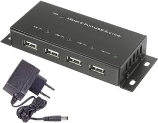 Hub USB Renkforce RF-4830984 4 Ports boîtier métallique, pour Montage Mural Noir