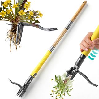Outil d'arrache-mauvaises herbes avec éjection par glissement, désherbeur en acier renforcé avec manche long à 3 sections, nettoyage sans contact pour pelouse et jardin, outil de désherbage robuste