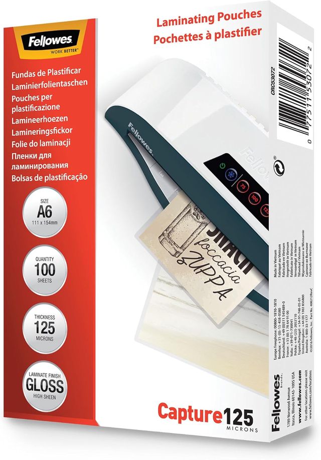 Fellowes Pochette Plastifieuse A5 80 Microns - Pack de 100 Feuilles - Finition Brillante - Technologie ImageLast - Aspect Haute Qualité pour Photos et Affiches - Enhance 80