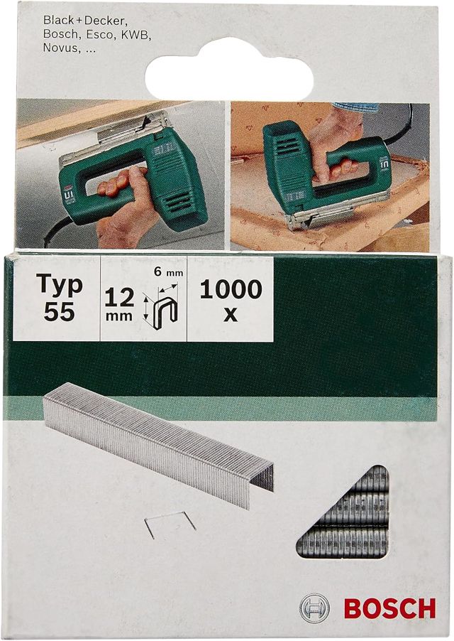 Bosch Accessories 2609255827 Set de 1000 agrafes à dos étroit Type 55 Largeur 6 mm Epaisseur 1,08 mm Longueur 16 mm