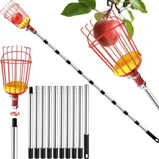 Cueille Fruit Telescopique, 4.3m Fruits Cerise Outil à Cueillir de Fruits avec Poteau Réglable Léger, Cueille Pommes avec Panier en Acier Inoxydable, Outil Cueillette Jardin Arbre Poires Pêches