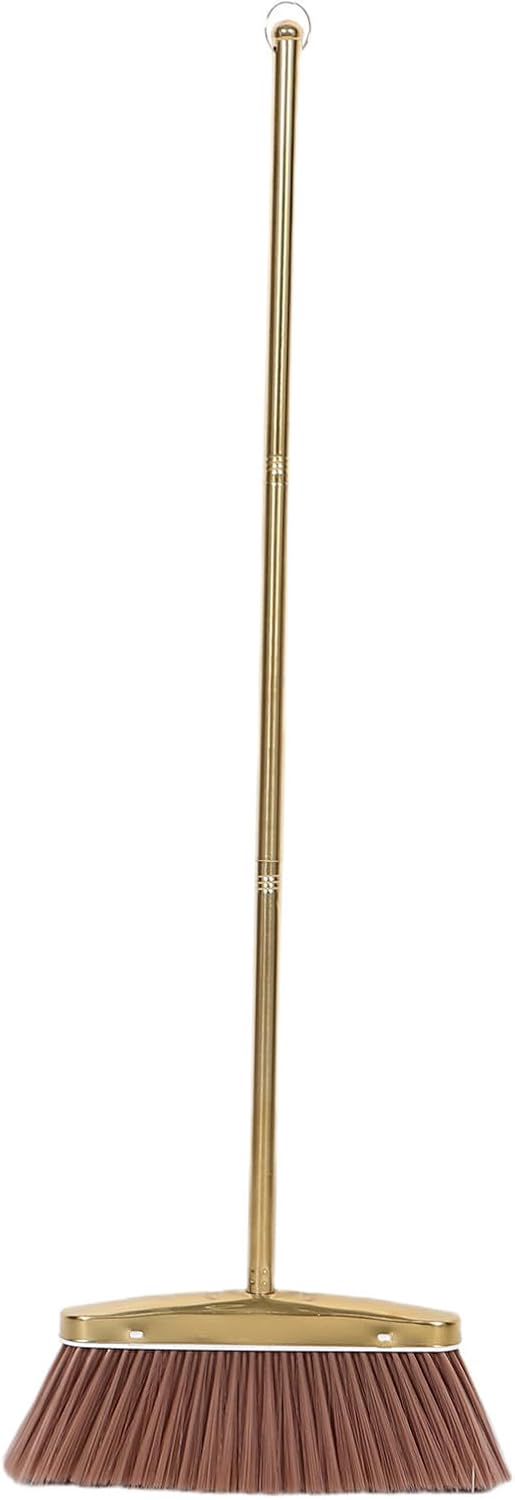 Lurrose Balai INOX Résistant à Usage Intérieur Extérieur avec Manche Amovible Brosse Dorée Robuste pour Sols Durs Patio Jardin Balai Ménager Polyvalent et Peu Encombrant