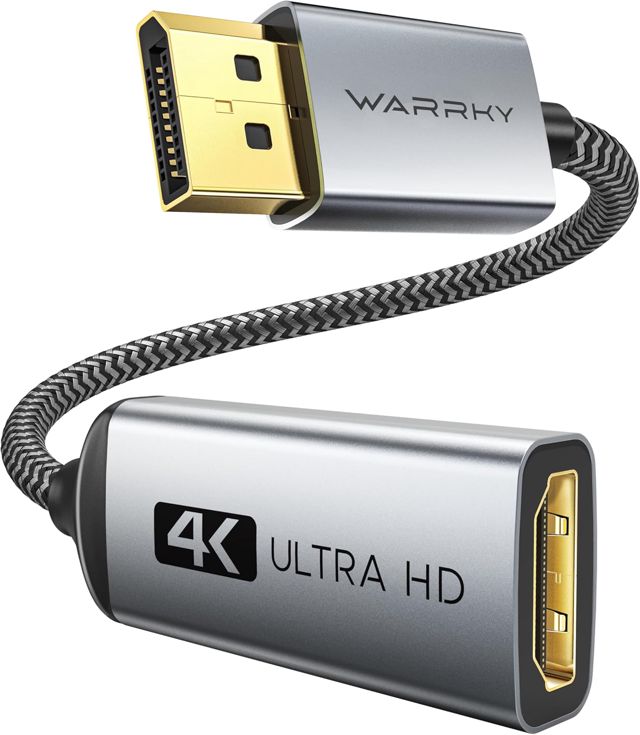 WARRKY 4K Adaptateur DisplayPort vers HDMI, Convertisseur DP HDMI - Gris