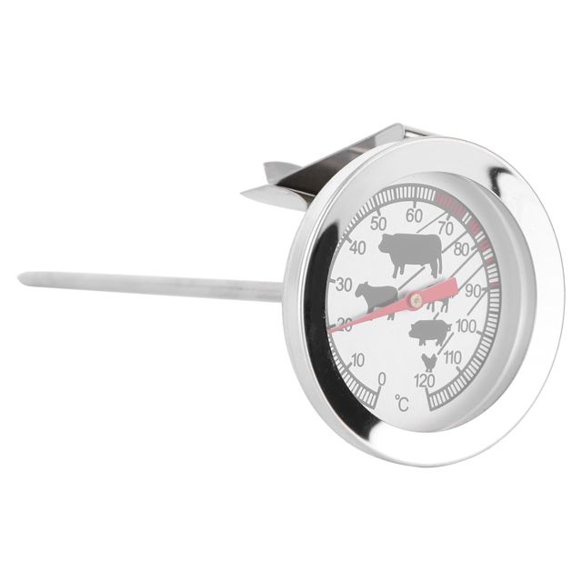 PRETYZOOM Thermomètre de Cuisson Barbecue en Acier Inoxydable Blanc, Résistant à Haute Température, Facile à Ranger, Cuisine et Grillades