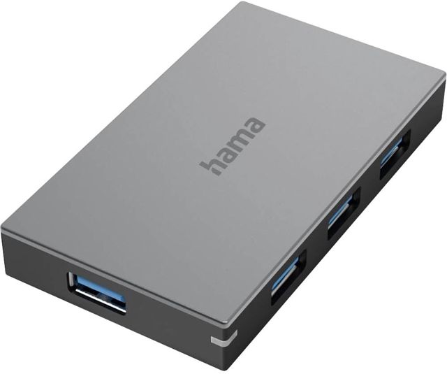 Hama Hub USB multiport Data (USB 3.0, 4 Ports, Vitesse de Transfert Super Speed 5 Gbit/s, Charge Rapide, Garantie 10 Ans, Plug & Play, avec câble et Bloc Secteur) Anthracite