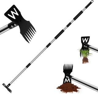 Outil de désherbage, houe de Jardin réglable 2 en 1 avec Long Manche en Acier Inoxydable, Outil de Désherbeurs en Position Debout, râteau de désherbage Manuel Ultra-résistant