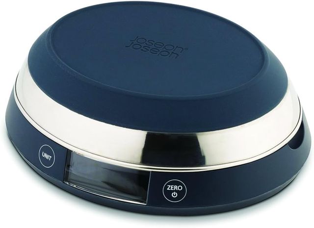 Joseph Joseph Balance numérique 2 en 1 avec couvercle réversible, capacité maximale de 5 kg, mesures métriques et impériales, affichage LCD, fonctionne sur piles - Gris