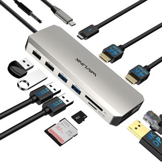 WAVLINK Station d'accueil USB-C 12-en-1, double HDMI, adaptateur multiport 4K Dual HDMI, DP, 100 W PD, USB3.0, USB2.0, RJ45, SD/TF, audio/Mic, pour