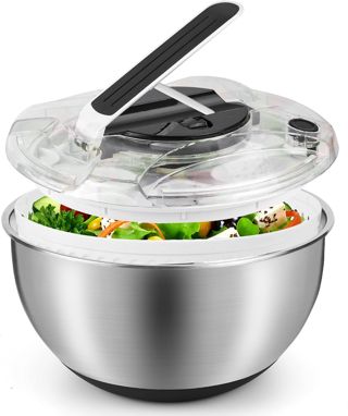 Essoreuse à Salade 4,5L en Acier Inoxydable Grande, Panier a Salade avec Couvercle, Base Antidérapante, Salad Spinner pour Laver et égoutter Les Salades, égoutter Les Pâtes, etc.