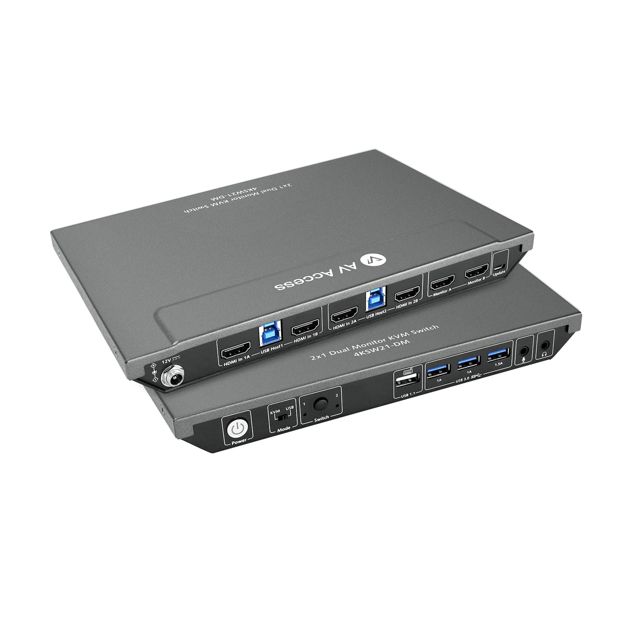 AV Access Commutateur KVM Double Moniteur 2 PC 2 Écran avec 3 Ports USB 3.0, 2 Moniteurs 2 Ordinateurs KVM HDMI avec Audio Microphone, 4K@60Hz, 2K@144Hz, 1080P@240Hz,Raccourcis Clavier Commutation