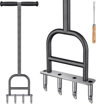 BeneLabel Aérateur Gazon Aerateur Pelouse Manuel 4 Dents/Poignée Triangle