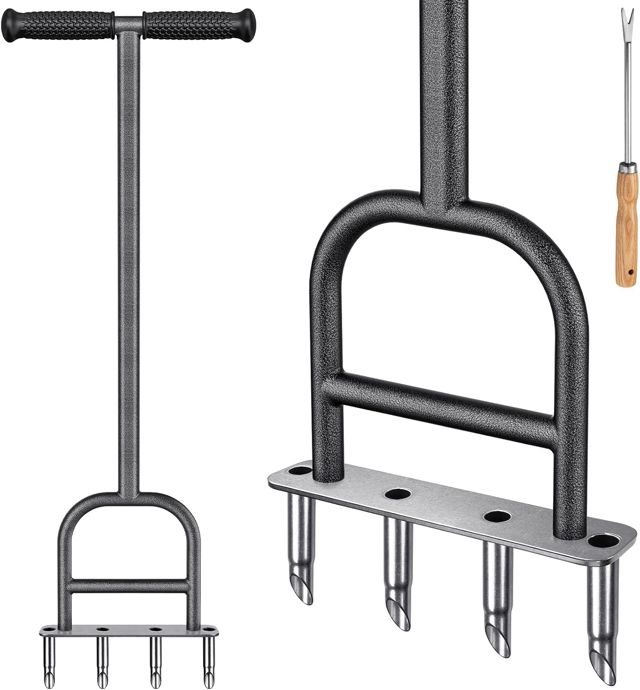 BeneLabel Aérateur Gazon Aerateur Pelouse Manuel 4 Dents/Poignée Triangle