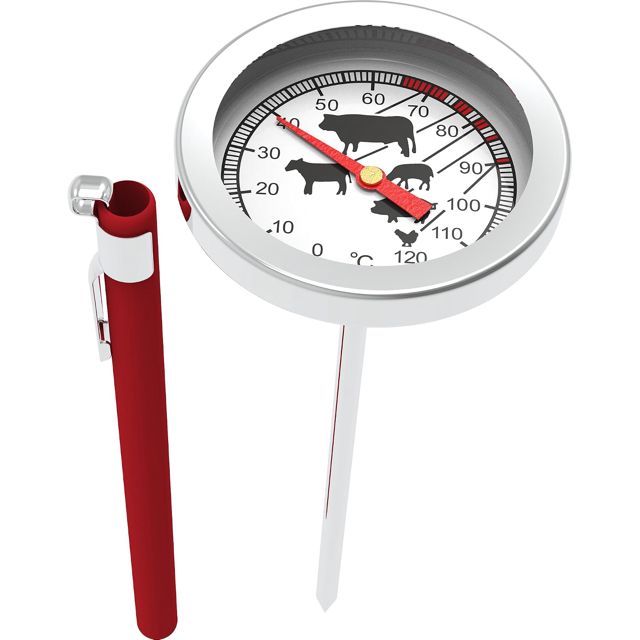 Browin 100600 Thermomètre de Cuisson en Acier Inoxydable | avec Échelle Graphique 0-120°C | pour Cuire, Fumer et Cuire les Viandes