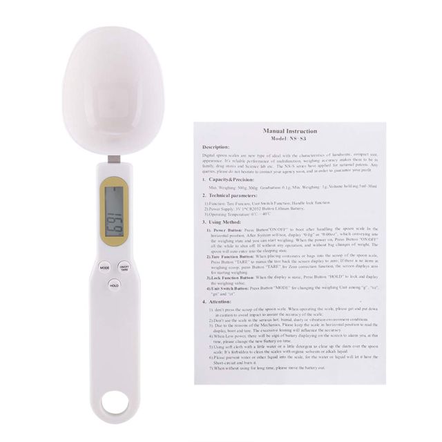 BuyWeek Balance de Cuillère Numérique, Balance de Cuisine de Haute Précision 500 g/0,1 g Cuillère de Mesure Électronique à Affichage LCD