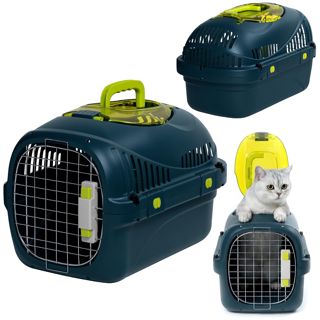 Safy Boîte de Transport Rigide pour Chat avec Porte en métal, Double sécurité et Ventilation, Rabat de visualisation supérieur, poignée de Transport escamotable, Grille de Fond Amovible pour