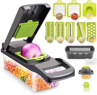 Coupe-légumes Manuel, Mandoline de Cuisine Multifonctionnelle 13 en 1-2 Lames, 7 Râpes Trancheuses, Séparateur d'Œufs et Égouttoir, Lames en Acier Inoxydable