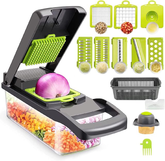 Coupe-légumes Manuel, Mandoline de Cuisine Multifonctionnelle 13 en 1-2 Lames, 7 Râpes Trancheuses, Séparateur d'Œufs et Égouttoir, Lames en Acier Inoxydable