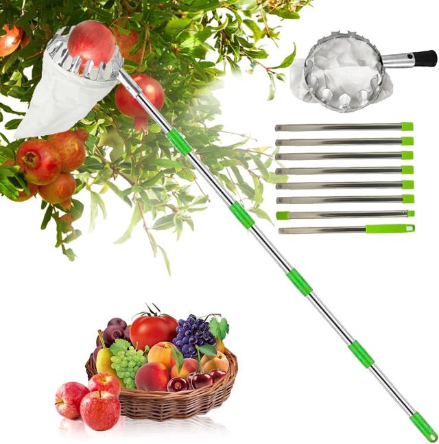 Anyingkai Cueille Fruit telescopique,Ramasse Pomme,Cueilleur de Fruits Amovible,Ramasse Noisette,Cueille Cerise,Ramasse Pomme, Outil Cueillette Jardin Arbre Poires Pêches cueille Fruit(4.2m)