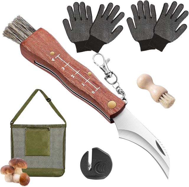 Set de couteaux à champignons avec brosse et sac