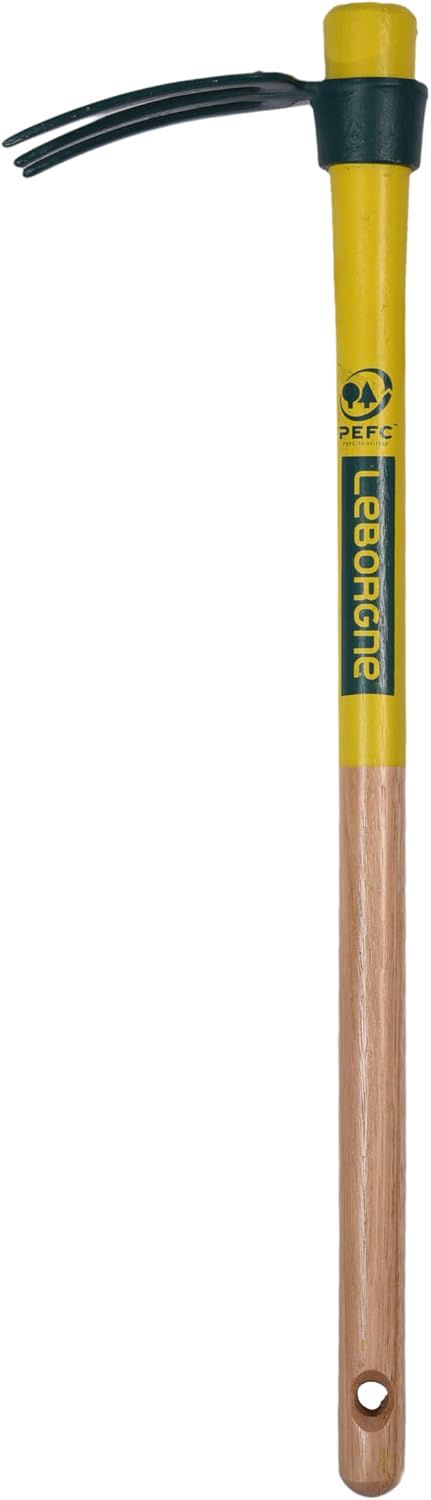Leborgne Croc 3 Dents Compact Manche Bois 50 cm PEFC Acier Forgé Trempé