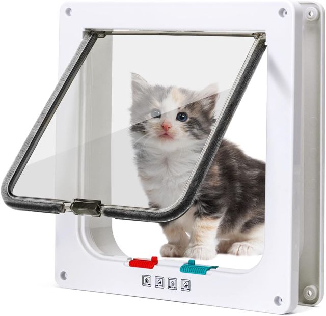 Nobleza - Chatière pour Chat avec Magnétique à 4 Voies, Chiens ou Petits Animaux Contrlable Verrouillable Facile à Installer, Porte pour Animaux de Compagnie pour Chats et Petits Chiens (Blanc, L)