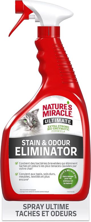 Nature’s Miracle Stain & Odour Remover - Spray Eliminateur pour taches et odeurs organiques des chats - urine, excréments, vomis – Action Bio-Enzymatique – Multi-surfaces – Parfum Agrumes – 709 ml