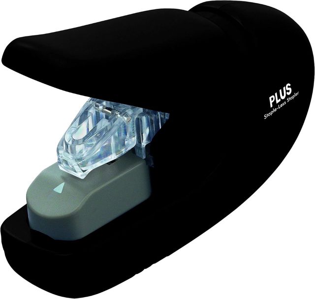 PLUS Agrafeuse sans agrafes zéro effort, staple-free Stapler, jusqu’à 5 feuilles – Noir