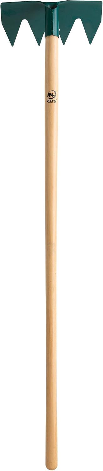 Leborgne, Râtissoire 4 dents + réglette batipro 31 cm, manche bois certifié PEFC 100% 130 cm, Réglette angulée en acier, Douille renforcée, Angulation du peigne à 65° optimisé pour tirer du remblai