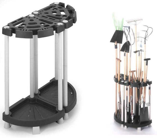 Variable Outils de jardin Support en plastique solide dans noir/gris. Partie Bar comme d'angle ou murale Solution. Pour de Nombreux Appareils, comme Balai, Pelle, Râteau, etc. Dimensions : 73 x 37,5 x 77,5 cm