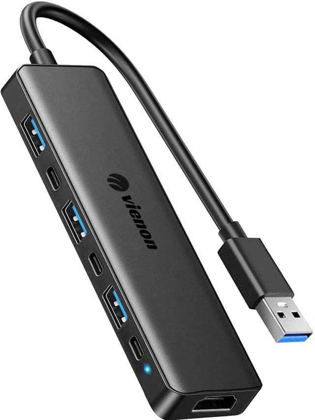 VIENON Adaptateur USB 3.0 vers HDMI (7 en 1), hub USB 3.0 avec HDMI 1080p, station d'accueil d'extension USB pour moniteur, PC, ordinateur portable, ordinateur de bureau, compatible Windows 7/8/10 et
