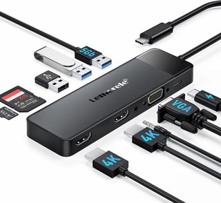 Lemorele Station d’Accueil USB-C 7-en-1, 2× HDMI 4K@60Hz, entrée PD 100W