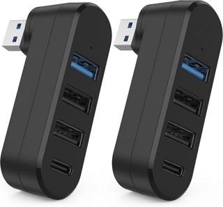 Lot de 2 Hub USB 3.0 Multiport 4 Ports Rotatif 180° pour PC Portable Noir