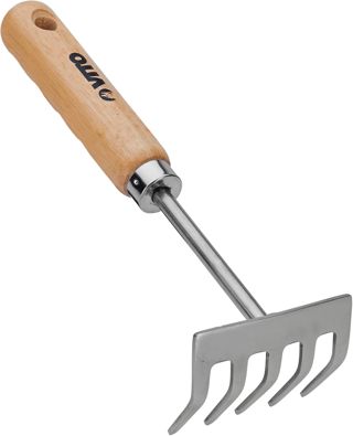 VITO - Râteau de Jardin 5 Dents Outil de Jardin Manche Bois INOX et Fer forgé à la Main Haute qualité
