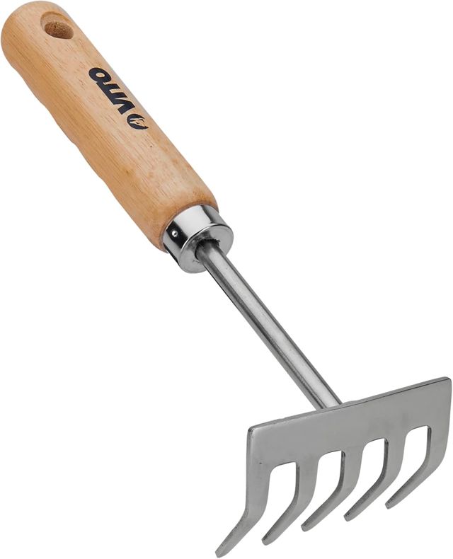 VITO - Râteau de Jardin 5 Dents Outil de Jardin Manche Bois INOX et Fer forgé à la Main Haute qualité