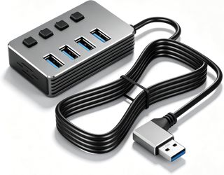 CERRXIAN Hub USB 4 Ports en Aluminium à Angle Gauche 90° avec câble Long de 1,5 m, Port Haute Vitesse USB 3.0 + 3 Ports USB 2.0 avec indicateurs LED indépendants