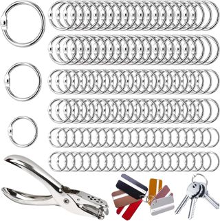 120 Pcs Anneau Reliure, 15/20/25mm Anneaux de Reliure avec 1 Perforeuse, Anneaux de Livre en Metal pour Cahier Scrapbooking Livre Classeur Porte-Clés