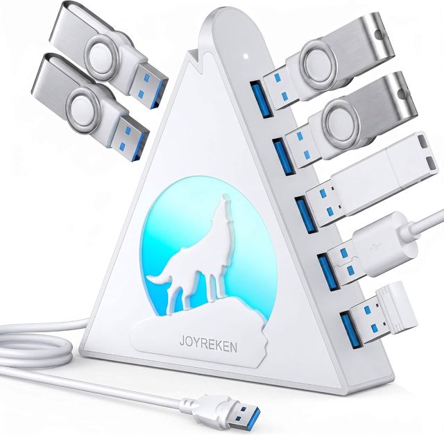 Hub USB 3.0 à 7 ports avec câble de 60 cm de long pour ordinateur portable, MacBook, clé USB, XPS, PC, clé USB, console de jeu, imprimante, appareil photo, clavier, souris (blanc)