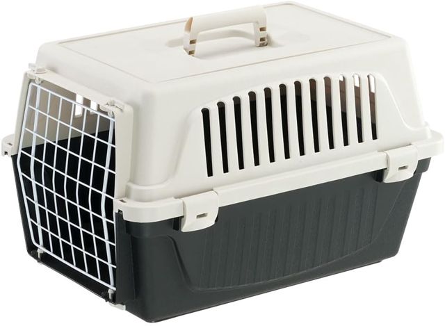 Ferplast Caisse de Transport Chat, Cage de Transport pour Chiens Petits et Chats jusqu'à 5 Kg, Porte en Fer Plastifié, Fentes d'Aération, 32,5 x 48 x h 29 cm, Boite Panier Transport ATLAS 10 EL, Noir