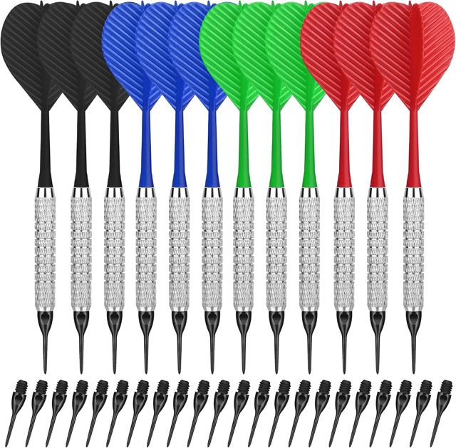 CyeeLife Lot de 12 fléchettes souples avec pointe en plastique avec 100 pointes en plastique pour cible de fléchettes électronique