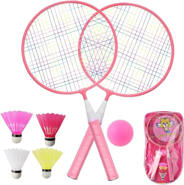 QKTYB Ensemble De Badminton pour Enfants, 1 Paire De Raquettes De Badminton LéGèRes pour Enfants avec pour Joueurs débutants Sports D'IntéRieur Et D'ExtéRieur avec Sac De Transp