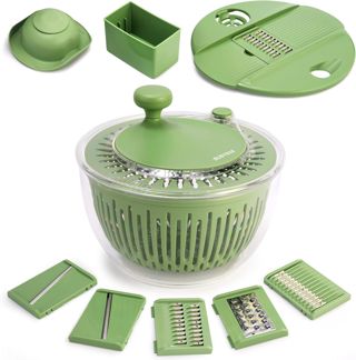 SUSTEAS Essoreuse à salade 4,25 L avec Bol de Lavage pour Légumes/Fruits, Égouttoir, Couvercle Trancheur avec 5 lames et Séparateur d'Œufs – sans BPA