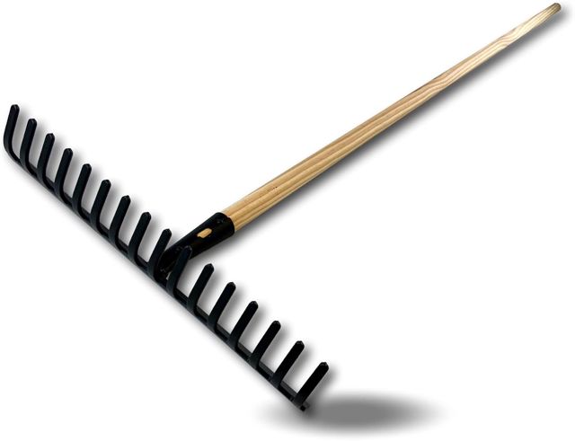 Kibros Rateau 16 Dents recourbées Manche 150 cm Bois tête Acier 40 cm